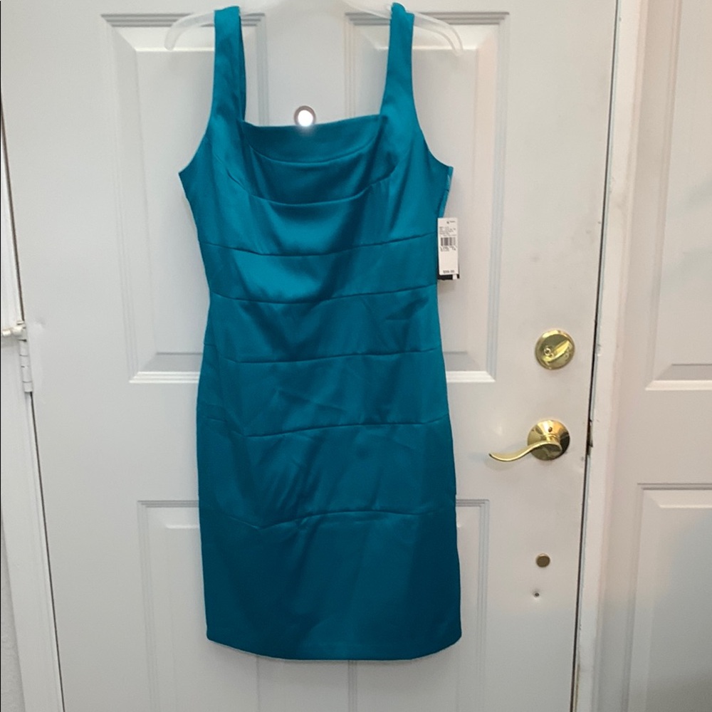 AB Studio Blue Square Neck Sheath Dress